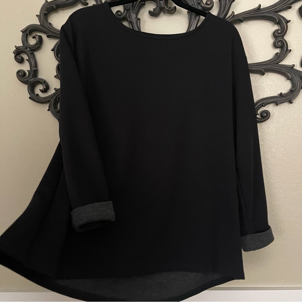 Cable and Gauge Top Scoop Neck 3/4 Length Roll Cuff Sleeve Size Large
